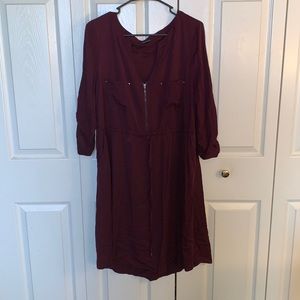 Torrid Burgundy Zip Challis Shirt Dress, size 1 (equivalent to size 14/16 or 1X)